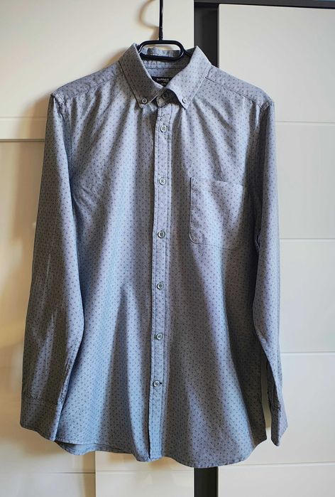 !Bardzo dobra! Szara koszula w czarny wzór Dunnes Slim Fit, M!