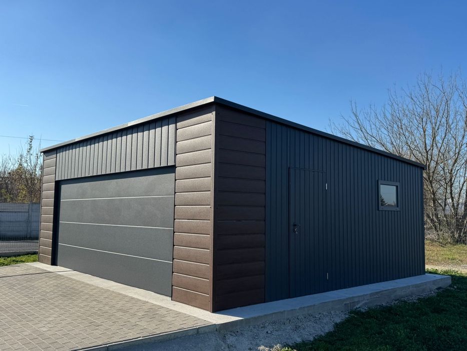 Garaż blaszany nowoczesny 7x6 brama segmentowa konstrukcja ocynk