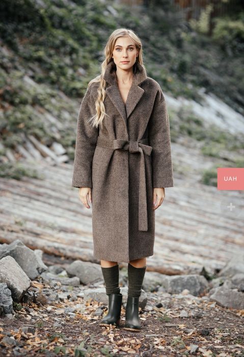 Зимове утеплене ворсове довге пальто вовна альпака Momot коричневе