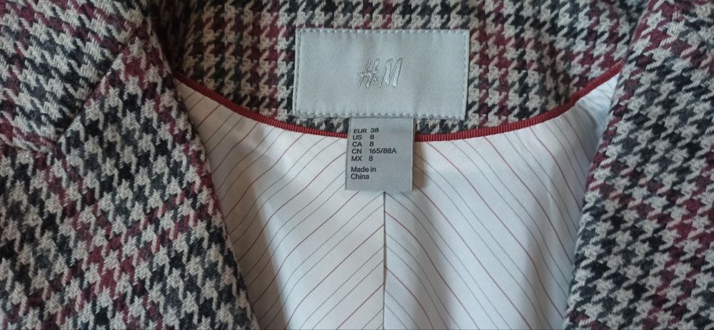 Marynarka w pepitkę z domieszką wełny H&M, rozm. 38, jak nowa