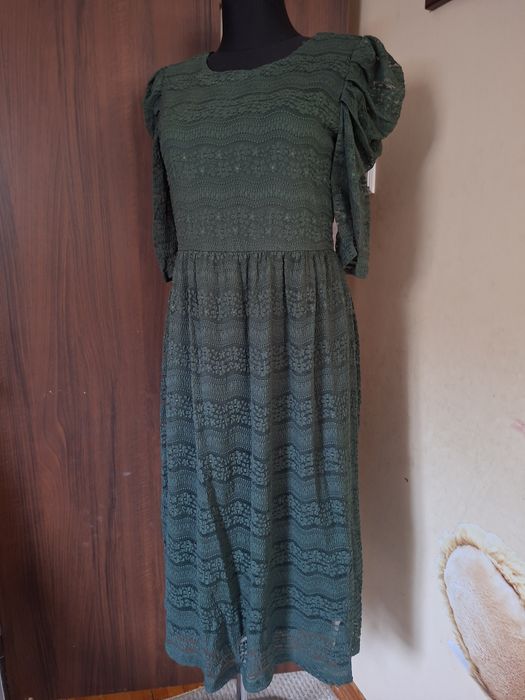 Sukienka Vila Clothes r. M koronkowa ciemna zieleń