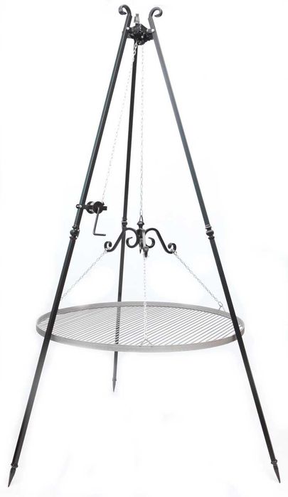 Grill trójnóg ogniskowy z rusztem 100 cm+ korbka zdobiony
