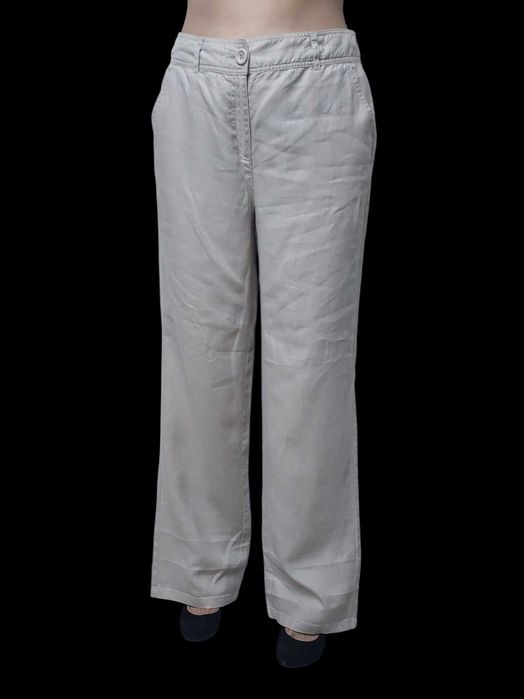 Beżowe szerokie spodnie 100% LEN CAPPUCCINI, R. XL