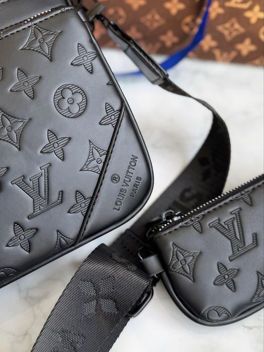 Мужская сумка черная луи витон трио Louis Vuitton Trio кожаная lv
