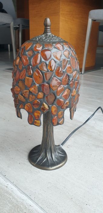 Bursztynowa lampa 31cm mosiądz