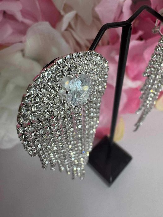 Klipsy wieczorowe C61 srebrne z cyrkoniami – bez przekłuwania