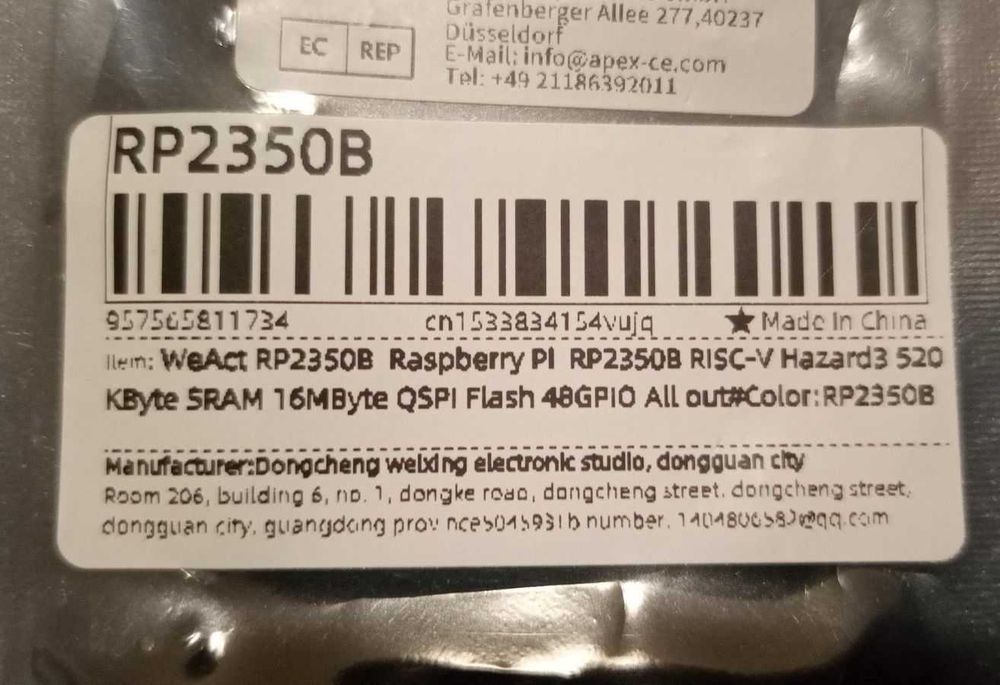 Raspberry Pi RP2350 два ядра 150 MHz 16 MB SPI flash 520 kB SRAM USB