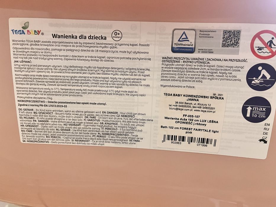 Wanienka dla dziecka TegaBaby ze stelażem 102 cm duża