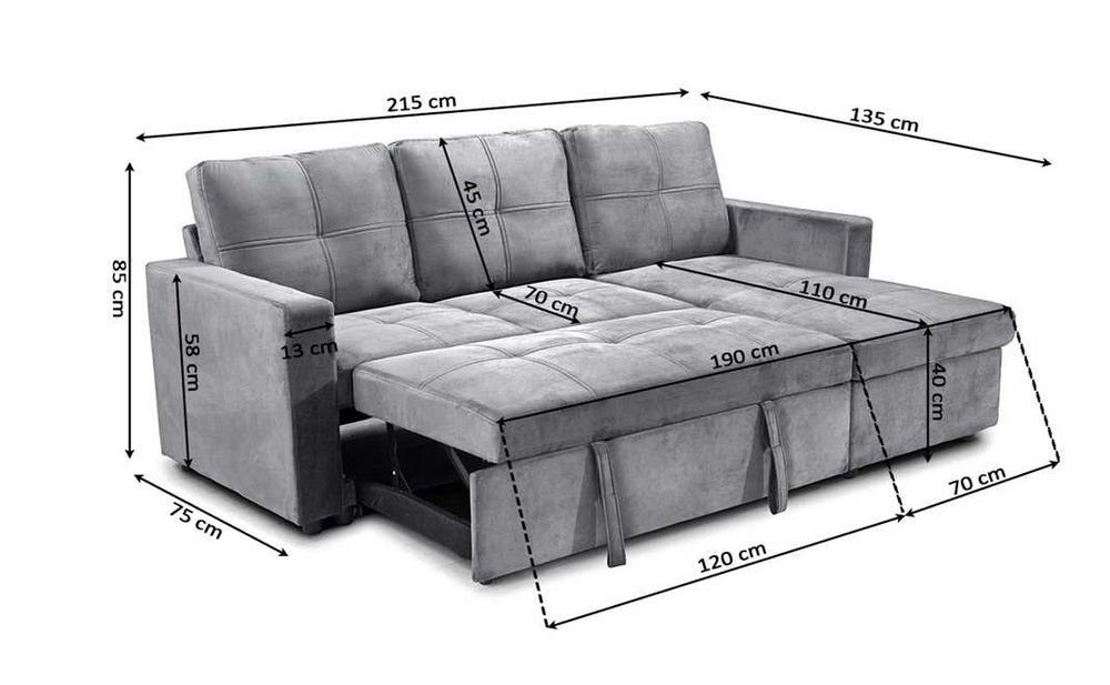 SOFÁ-CAMA Novo Com Chaise Longue E Armazenamento + Portes 408€