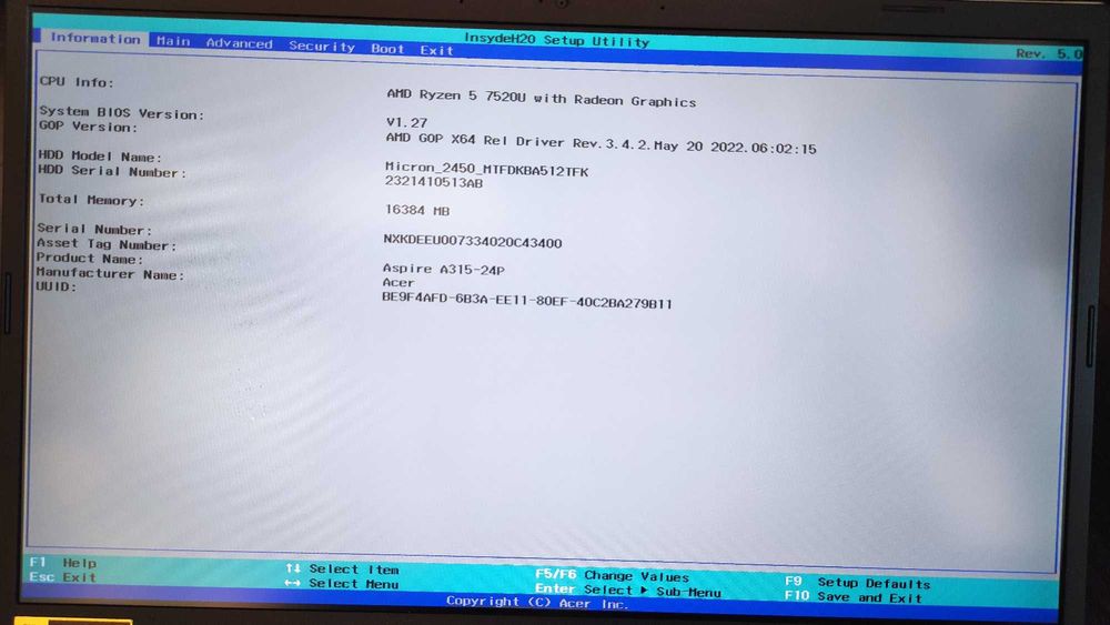 Полурабочий ноутбук Acer Aspire 3 A315-24P-R3U1