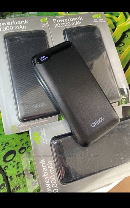 Павербанк Grixx 20000 mAh Power Delivery, Quick Charge 3.0 ,Germany