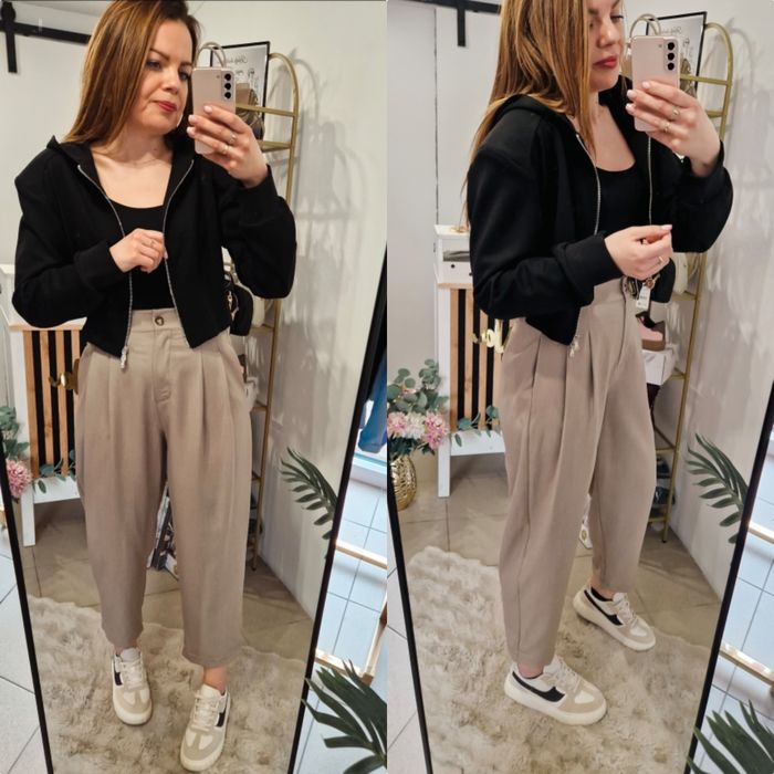 Spodnie banany fango szare beżowe Varlesca chicaca XS S M L