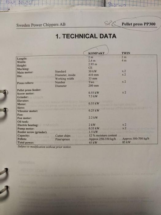 Linia do produkcji pelletu SPC PP300, 300-400 kg/ Zamiana na Auto h