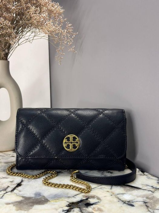 Жіноча сумка-гаманець Tory Burch Willa чорна стьобана на ланцюжку, оригінал