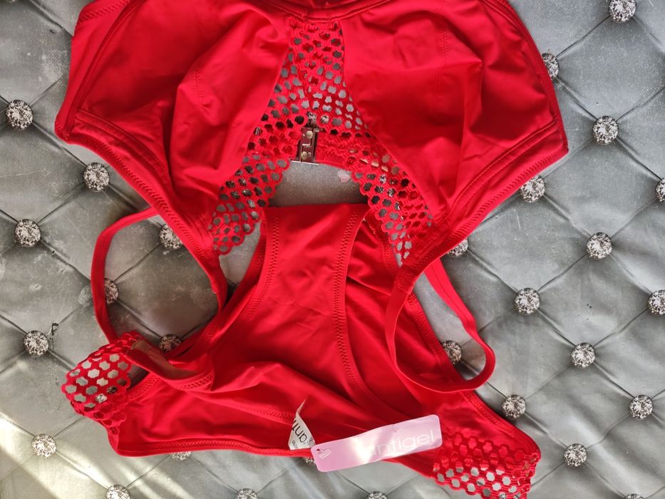 Kostium strój kąpielowy czerwony siatka r.L, 40 nowy