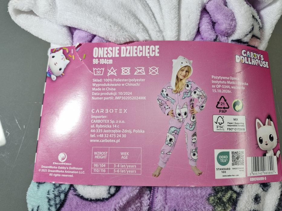 Koci Domek Gabi Kombinezon Pluszowy Piżama z Kapturem Rozmiar 98-104