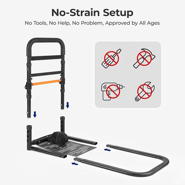 C1 Fold Pro Bed Rails para idosos - Bed Cane Assist Rail para idosos com altura ajustável em luz ativada