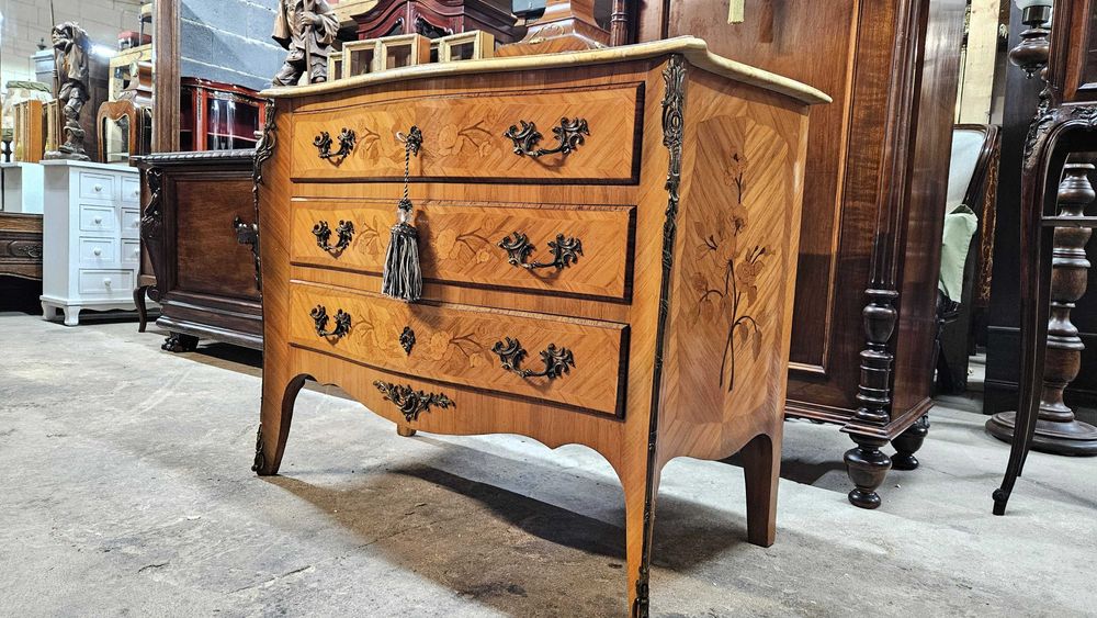 Antyk  Stara Piękna Komoda masywna beczka z marmurem nr1