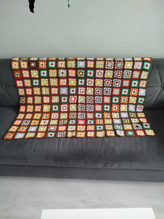 Chusta narzutka pled szydełkowa  hand made wełniana ft