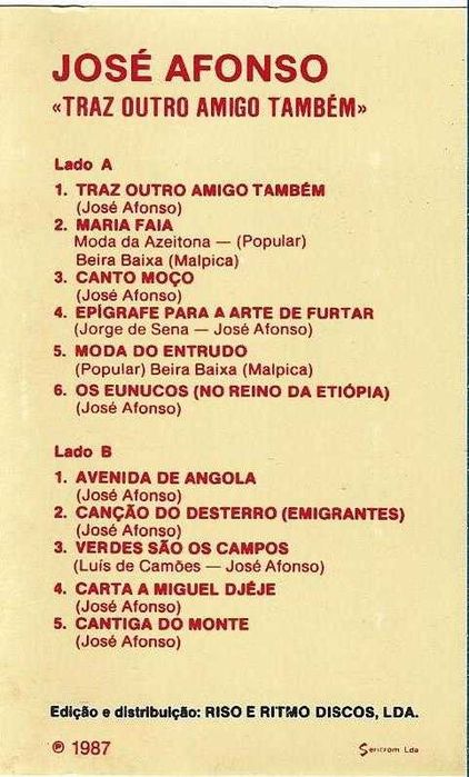 José Afonso	- - - - -		Traz Outro Amigo Também	- - - - -	K7
