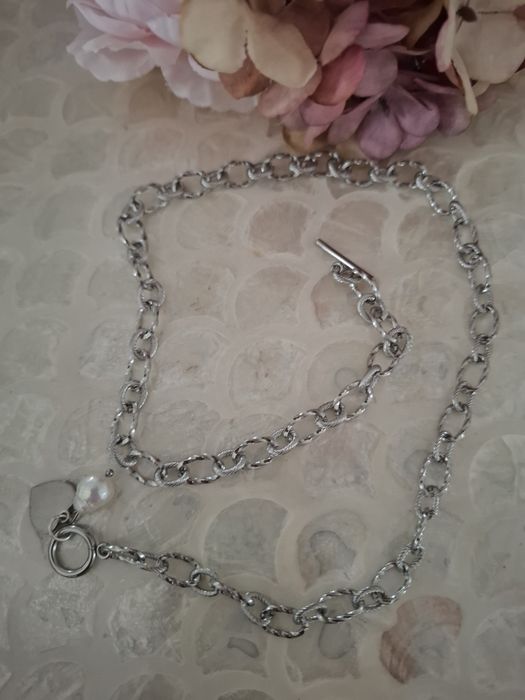 Naszyjnik handmade ze stali nierdzewnej z naturalnych kamieni perły