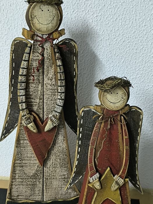Conjunto de 2 anjos em madeira - Loja do Gato Preto