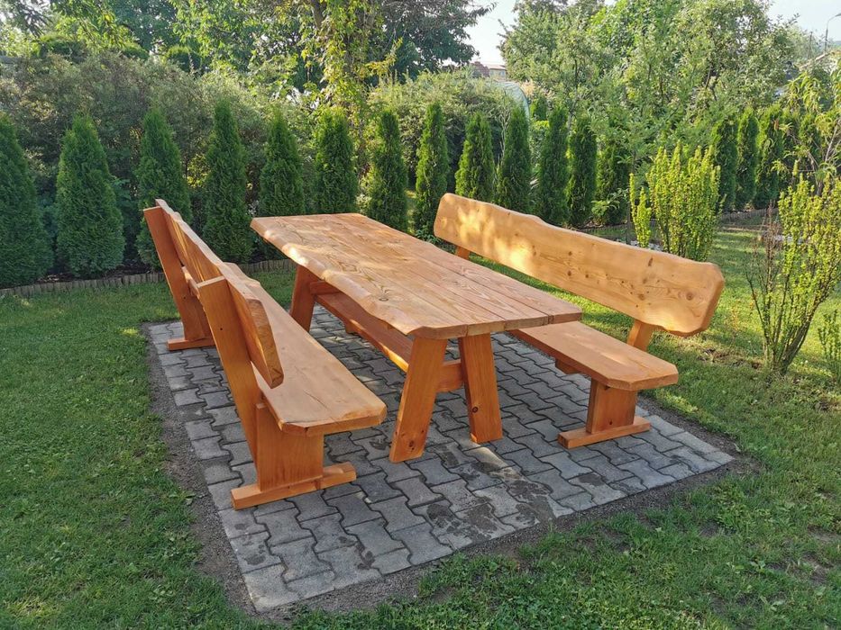 Meble ogrodowe DREWNIANE góralskie DO OGRODU biesiadne LITE DREWNO +