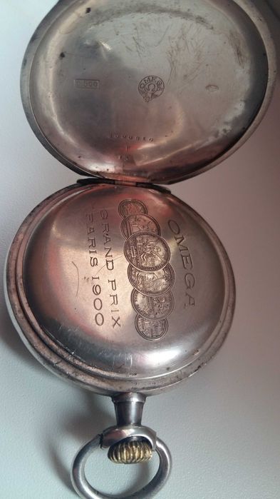 Zegarek kieszonkowy-dewizka Omega srebro 800 Grand Prix 1900 r