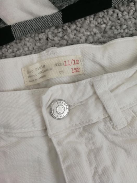Białe spodnie Zara koszula w kratę H&M 152 bdb