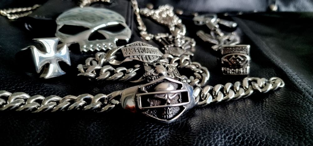 Stalowa masywna efektowna bransoletka czaszka Harley chopper motocyklo