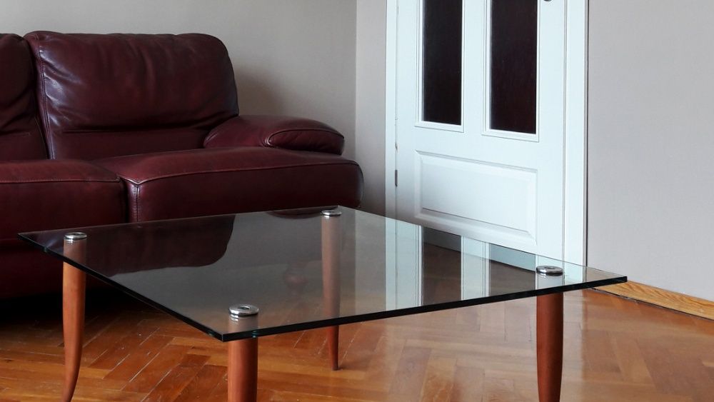 stolik kawowy | szklany blat + drewno egzotyczne