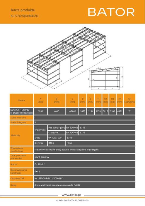 Konstrukcja jednospadowa 6m i 7m