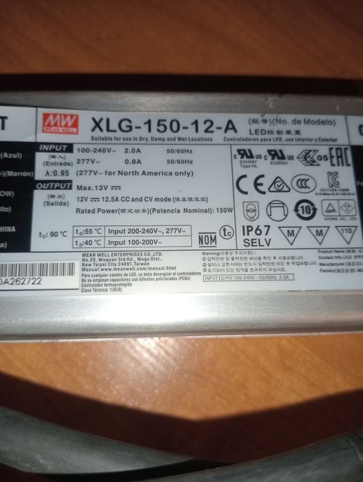 Zasilacz impulsowy led MEAN WELL XLG-150-12-A