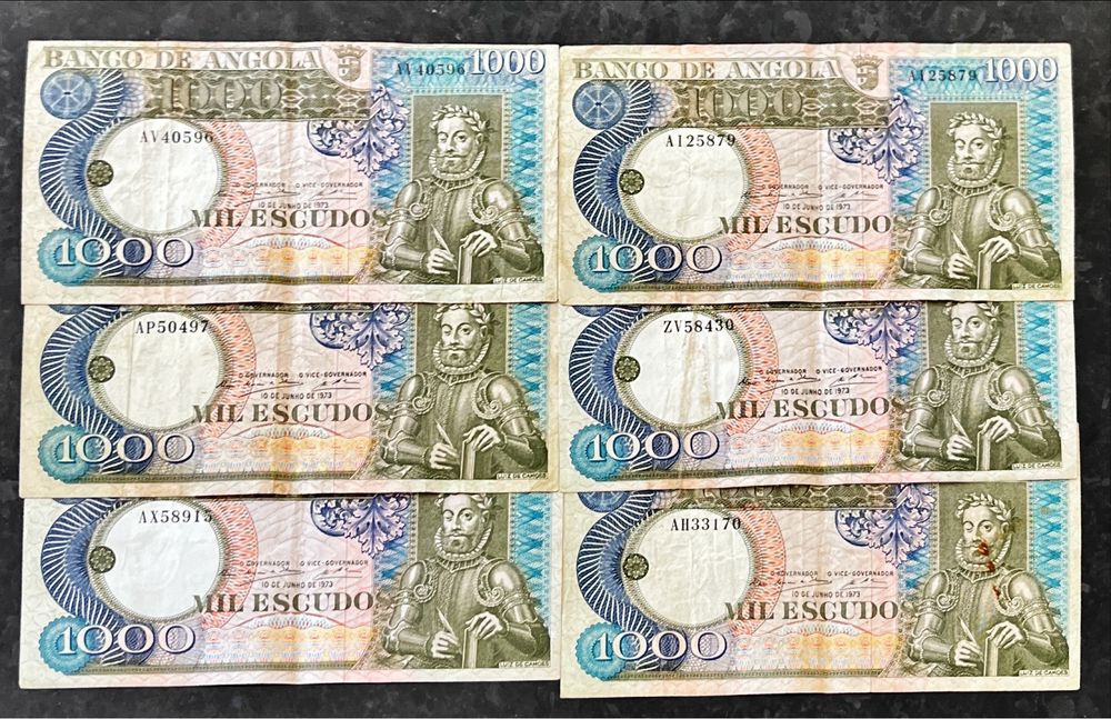 Lote de notas Angola Portuguesa com numeração seguida + capicua!
