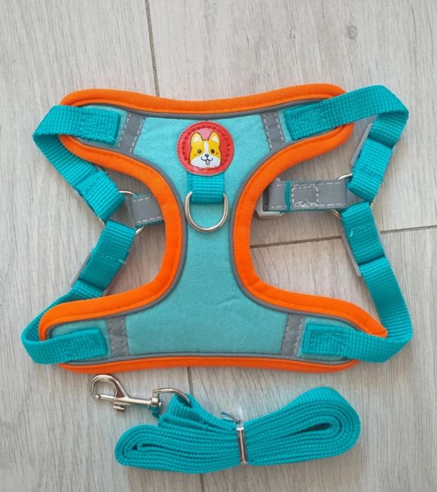 Turkusowo pomarańczowe, odblaskowe i regulowane szelki dla psa, roz M
