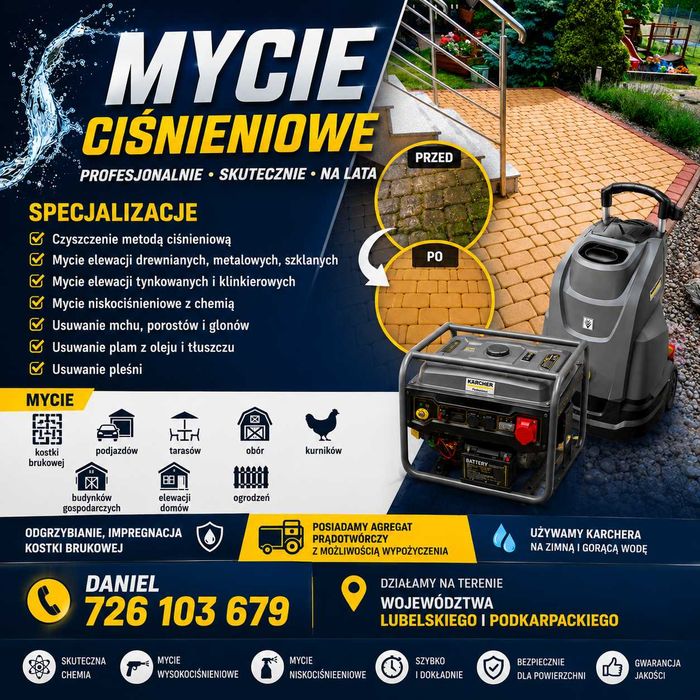 Mycie kostki brukowej, elewacji. Impregnacja