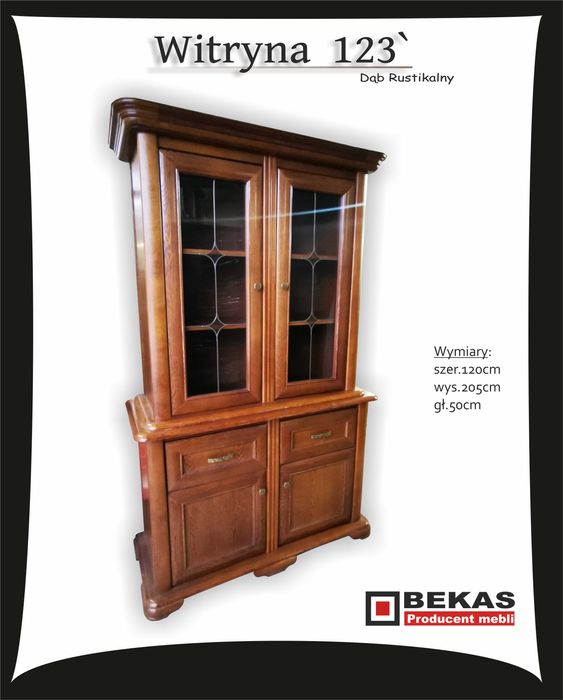Witryna Komoda 120` Stylowa Dąb Rustikalny Producent BEKAS 123