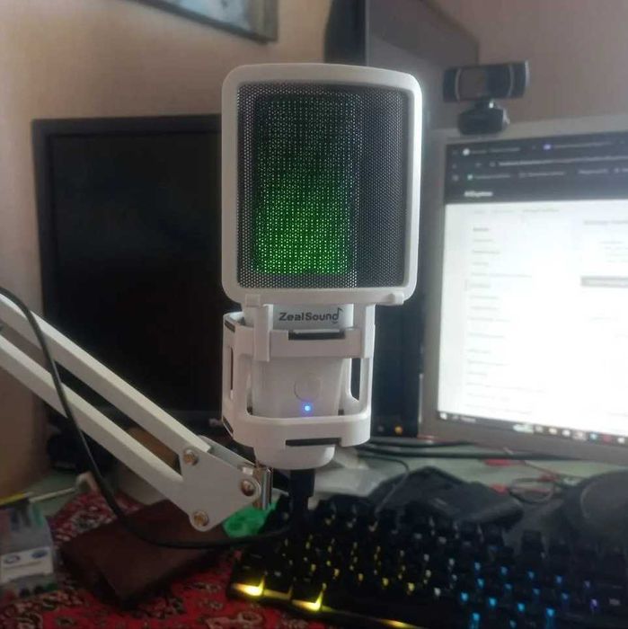 Конденсаторный Микрофон со штангой и треногой Zealsound RGB подсветка