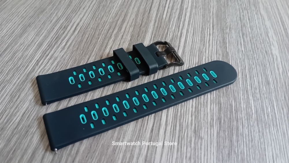 Bracelete 22mm, em silicone (Nova) preta e verde