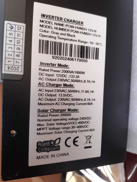 Гибридный инвертор PowMr POW-HVM2H-12V-N 1600 Вт в наличии