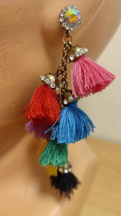 Kolczyki kolorowe, frędzle, boho