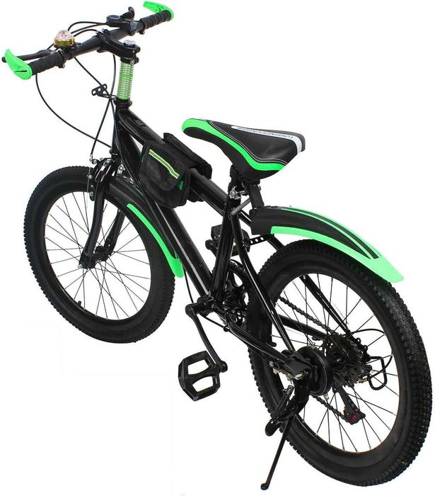 Rower górski MTB 20 cali czarny + j zielone dodatki 7 biegowy 8-15 lat