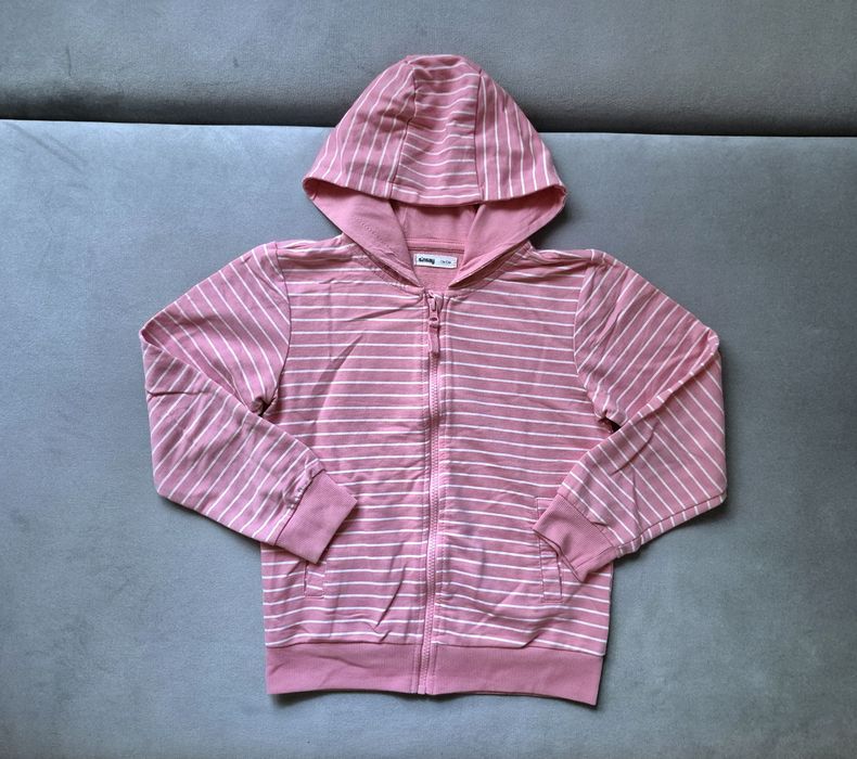 Bluza dziewczęca z kapturem Sinsay roz.134 różowa w paski, stan bdb.