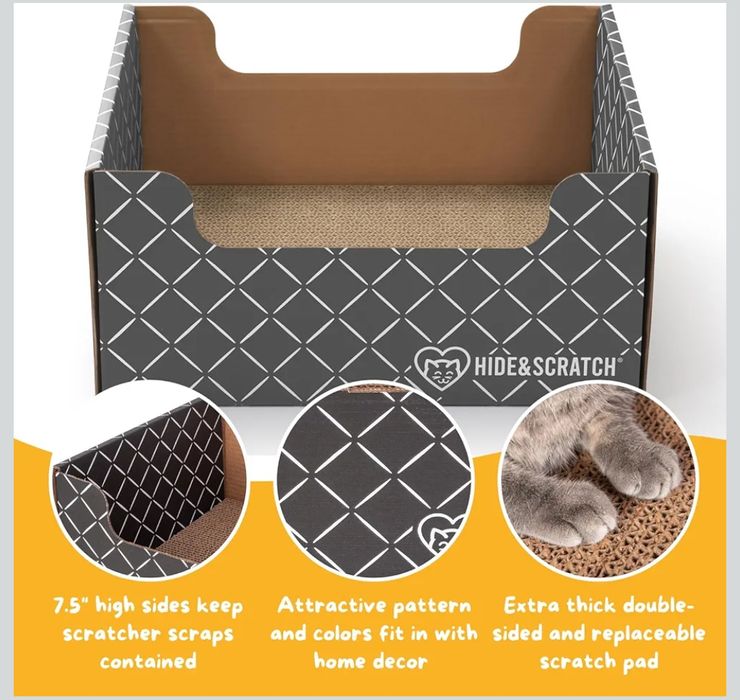 Hide& Scratch: Duży drapak dla kota z leżanką kartonową
