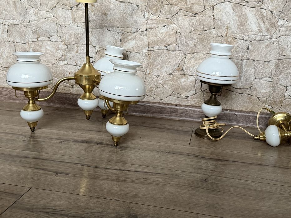 Zestaw oswietleniowy z PRL ZSO POLAM-WIELICZKA zyrandol lampka kinkiet