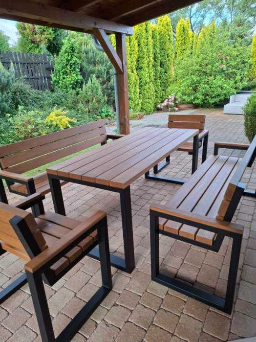 LOFTOWY Zestaw Ogrodowy Loft Metalowe Nogi Profil Deski BUK RADOM