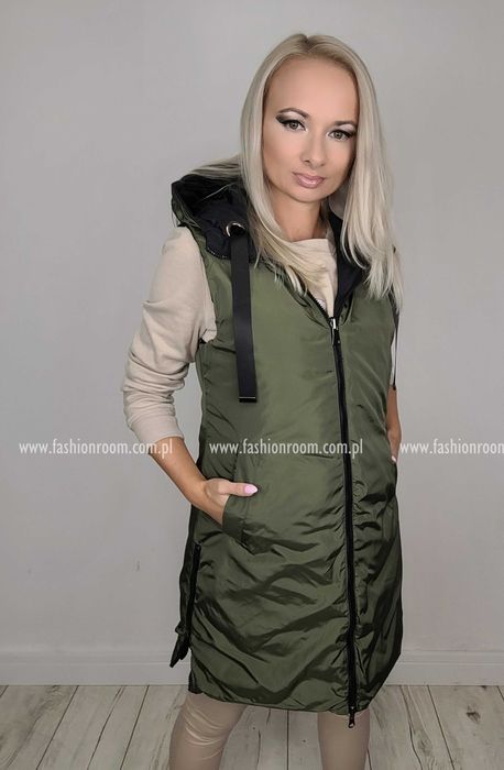 S-7XL DWUSTRONNA KAMIZELKA damska bezrękawnik z kapturem TU rozm S