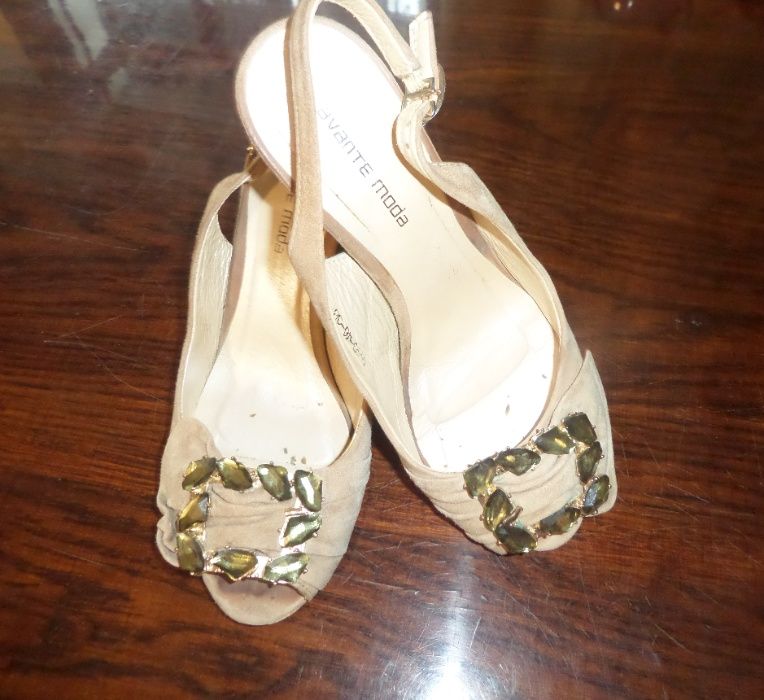 Босоножки замшевые бежевые нюдовые на каблуке Avante Moda, туфли 38р-р