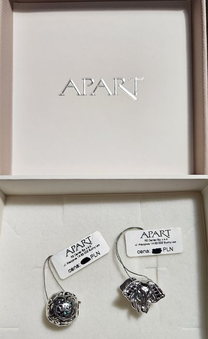 Zawieszka srebrna beads:słoń cyrkonie/kulka ptak cyrkonie Apart