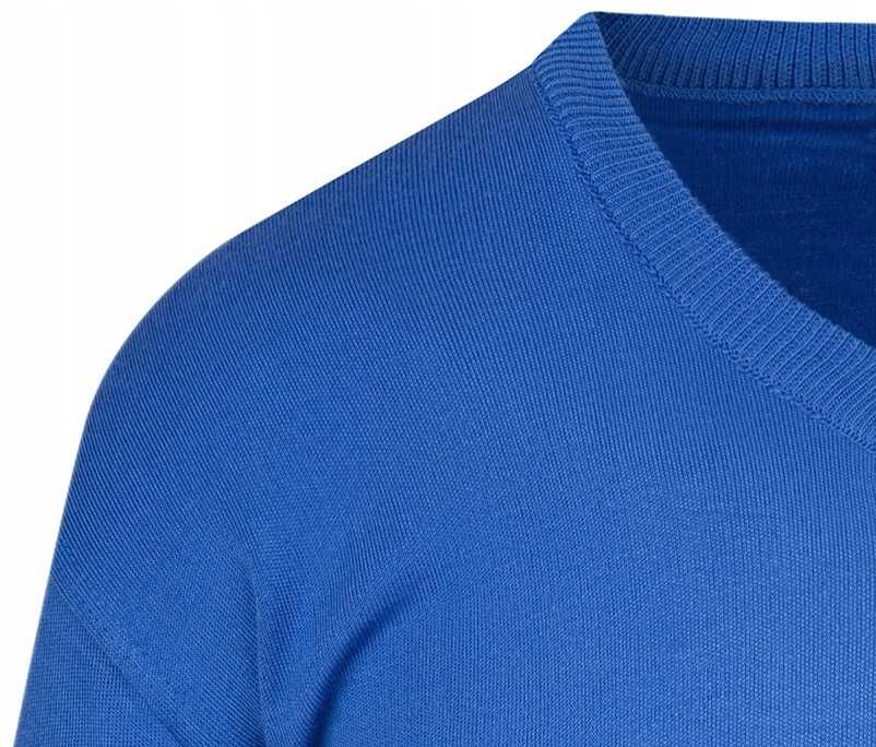 Sweter Męski V Serek- Wełna - KNK - niebieski
